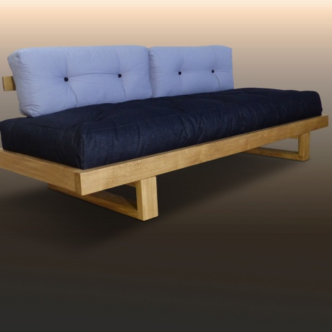 Kozi,canapé lit en chêne massif pour futon. 7 teintes de bois au choix
